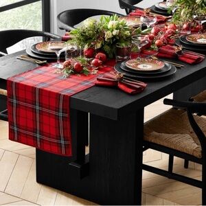 2 William Sonoma Red Tartan Table Runners - Holiday Dining Decor